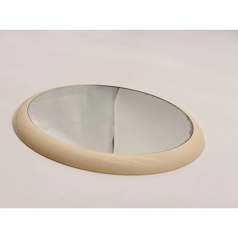 Estee Lauder Vintage Cream Round Tabletop Vanity Mirror Foldable Kickstand Base